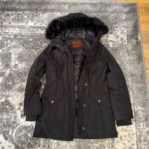 UGG Black Coat with Fur Hood Small